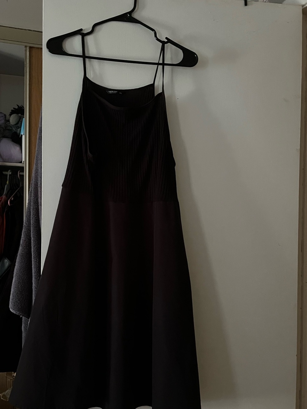SHEIN Black Ribbed Bodice Midi Dress with Spaghetti Straps
